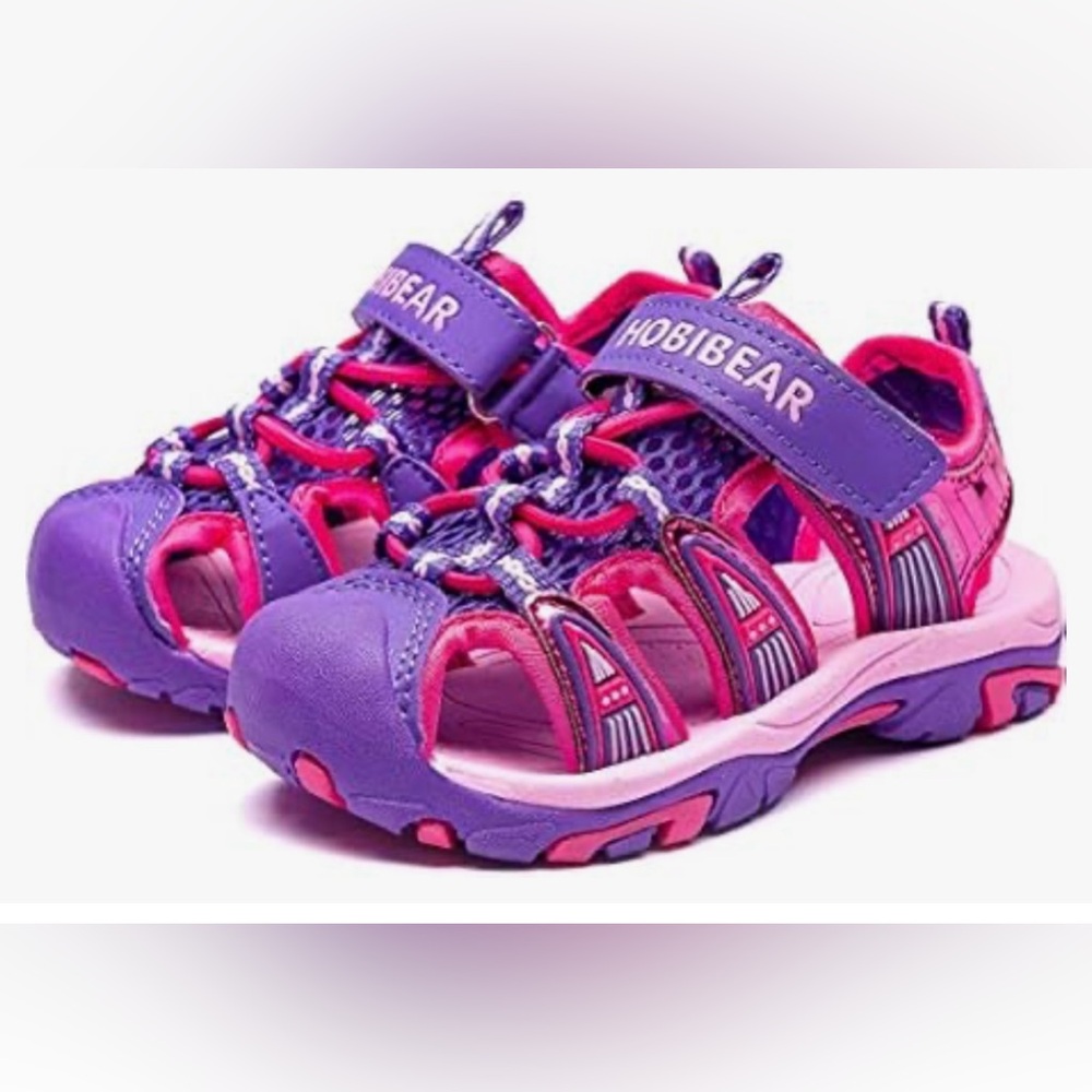 BODATU Girl Water Sandals Rubber Toddler Velcro Strap Walker Shoes 25 Purple 8.5